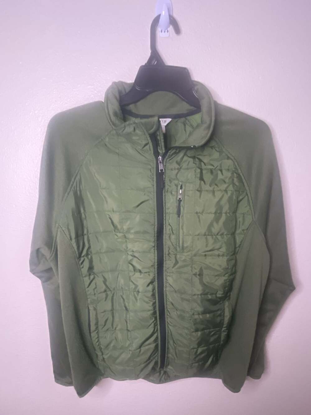 Orvis Full Zip Jacket Size XL Green Mixed Media Quilted Fleece Hybrid